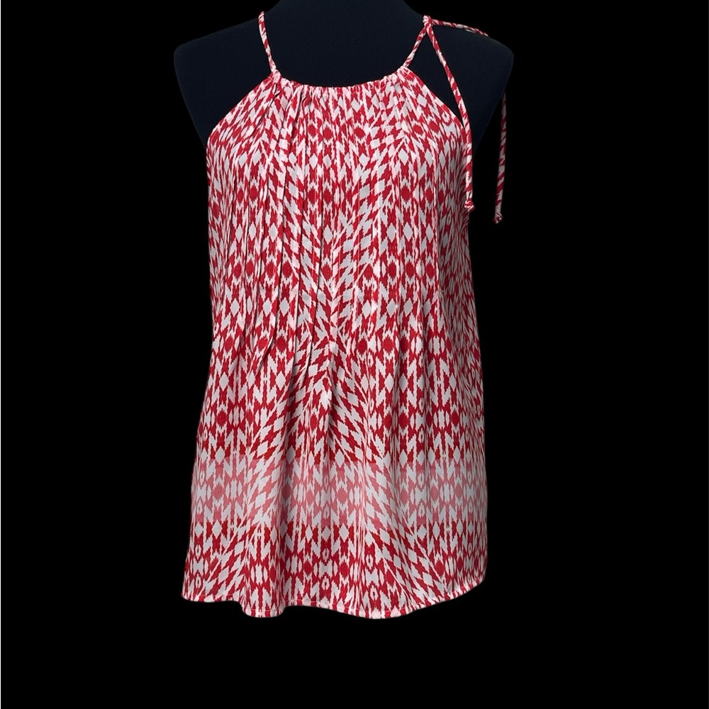 New York & Company Red and White Patterned Top